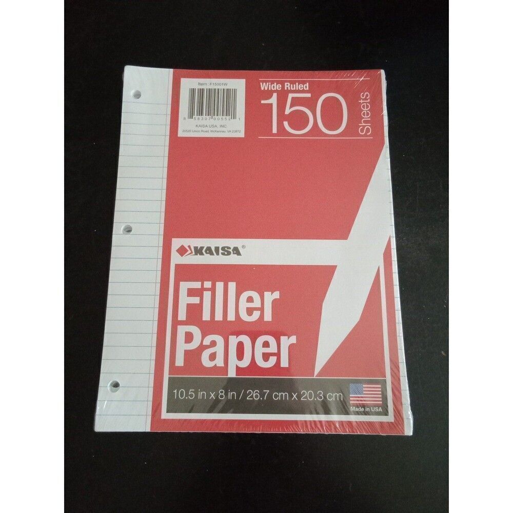 White Filler Paper Wide Ruled 150 Sheets 10 1/2" x 8" Note Book